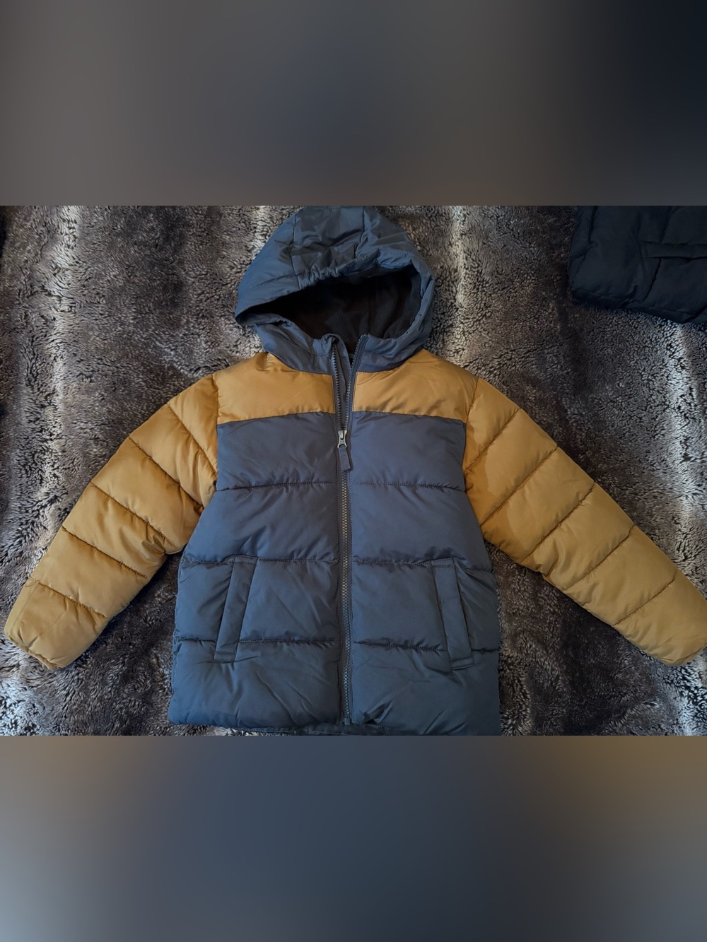 Swiss Tech Kids Hooded Colorblock Puffer Jacket - Blue & Tan